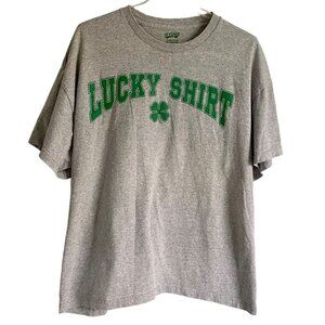 St Patrick's Lucky Shirt with Shamrock Gray and Green Men's 2XL